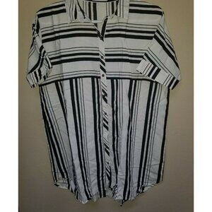 Mango MNG Womens Size 8 Black & White Stripe Button-Up Shirt Dress Short Sleeve